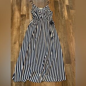 Gilli Navy and White Striped Midi Dress Size Medium